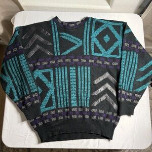 Vintage 90s GABRIELLE Coogi Style Knit Sweater Leather Arrows Mens M